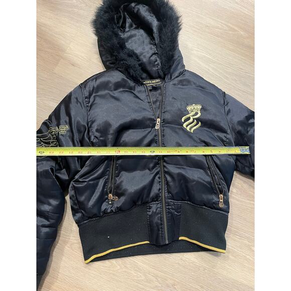 Rocawear Women's Size L Jacket Vintage Y2K Logo Embroidered Cropped Hooded Fur - Picture 7 of 7